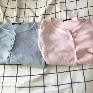 Brandy Melville pink + blue long sleeve button up tops